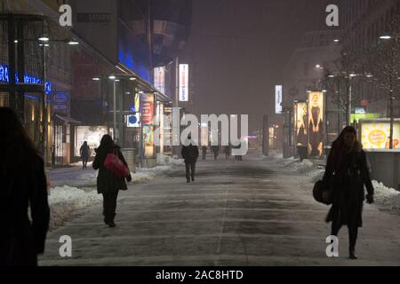 Vienna/Austria/ february 01, 2017: Snowing at evening in the city Stock Photo