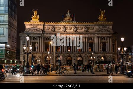 Paris, France - December 1, 2019: Facade of Garnier Opera house, Natioinal acadamy of Music Stock Photo