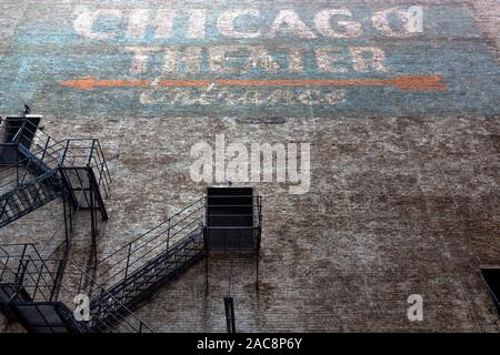 Chicago Theater Entrance sign painted on side alley wall Stock Photo