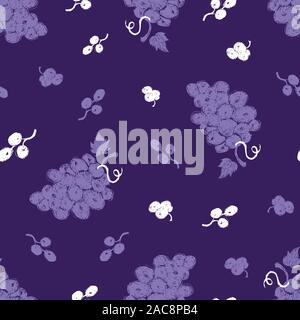 Vector purple monochrome grapes sketch illustration repeat pattern. Perfect for fabric, scrapbooking and wallpaper projects. Stock Vector