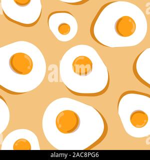 Seamless pattern of fried eggs, morning food repetitive illustration. Stock Vector