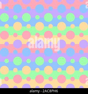 Seamless pattern of vibrant rainbow colors on stripes and circles. Wallpaper of baby pastel print for clothes, pajamas, notebooks or wrapping paper. Stock Vector