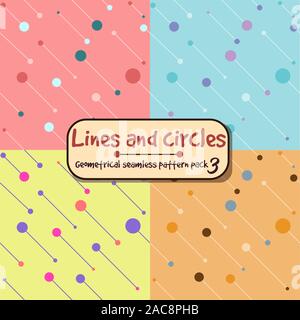 Geometrical technology seamless pattern with diagonal dots and lines. Repetitive colorful background with circles and bars Stock Vector