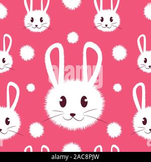 White and cute furry bunny seamless pattern for kids. Kawaii rabbit on a girly baby background for prints, clothes and textures vector. Stock Vector