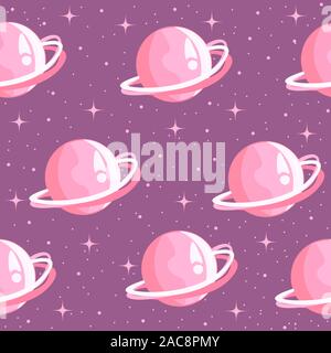 Monocromatic planets and stars floating in the universe's outer space seamless pattern. Astronomical galaxy science conceptual texture. Stock Vector