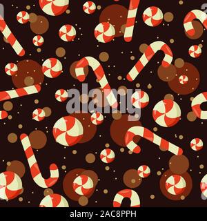 Red and white hard swirl candies repetitive background. Seamless pattern for christmas holidays and winter treats. Stock Vector