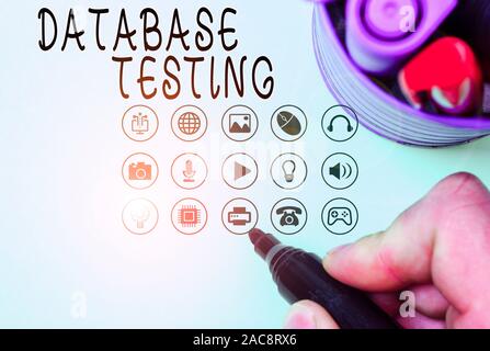 Handwriting text Database Testing. Conceptual photo involves the retrieved values from the database by the web Stock Photo