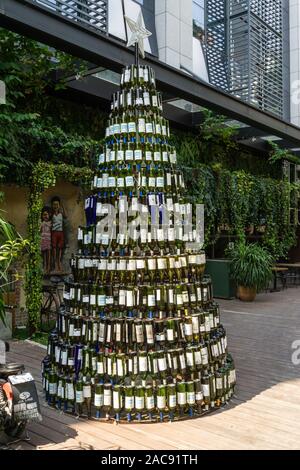 Christmas tree made from wine bottles Stock Photo