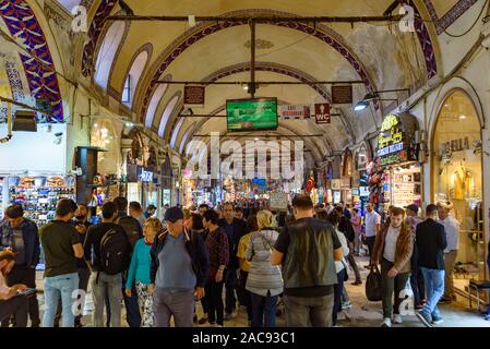 Shops inside Grand Bazaar in Istanbul, Turkey, one of the largest and oldest covered markets in the world Stock Photo