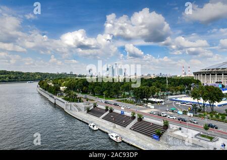 Aerial view of the skysrapers of Moscow City over the Moscow River, in Moscow, Russia. Stock Photo