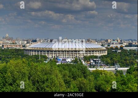 Aerial view of Luzhniki Stadium and complex from Sparrow Hills in Moscow, Russia. Stock Photo