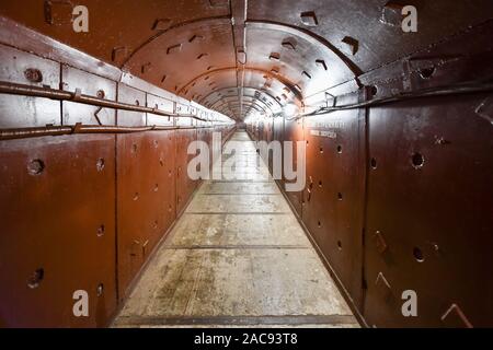 Moscow, Russia - July 25, 2019: Tunnel at Bunker-42, anti-nuclear underground facility built in 1956 as command post of strategic nuclear forces of So Stock Photo