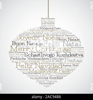 Christmas bauble made from "Merry Christmas" in different languages in vector format. Stock Vector
