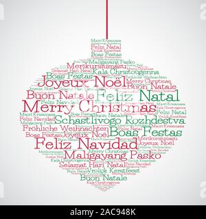 Christmas bauble made from "Merry Christmas" in different languages in vector format. Stock Vector