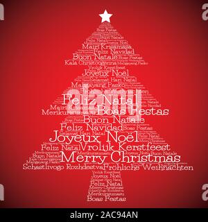 Christmas tree made from "Merry Christmas" in different languages in vector format. Stock Vector