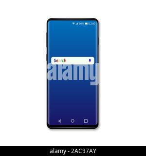 Realistic smartphone mockup with search bar, search engine Stock Vector