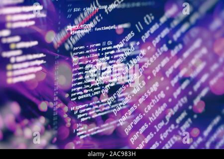Digital technology on display. HTML5 in editor for website development. Website HTML Code on the Laptop Display Closeup Photo. Stock Photo