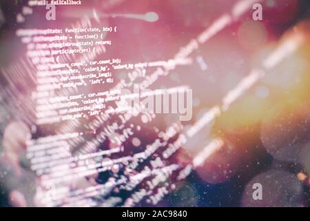 Digital technology on display. HTML5 in editor for website development. Website HTML Code on the Laptop Display Closeup Photo. Stock Photo