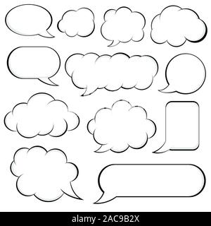 Set of retro empty comic speech bubbles. Collection of comic sound effects. Blank template in Pop Art style. EPS8 Stock Vector