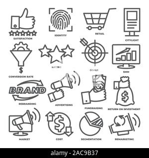 Business management line icons Marketing and cost process Stock Vector