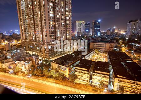 HO CHI MINH CITY, VIETNAM - NOVEMBER 15, 2019. Cityscape of Ho Chi Minh city. Long exposure at night, Vietnam Stock Photo