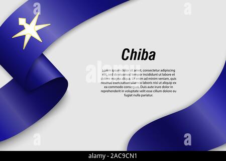 Waving ribbon or banner with flag of Chiba. Prefecture of Japan. Template for poster design Stock Vector