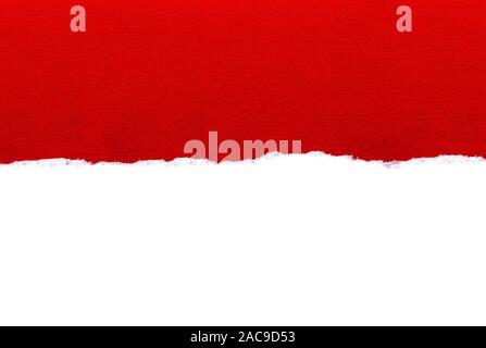 White paper with torn edges isolated with a bright red color paper background inside. Good paper texture Stock Photo