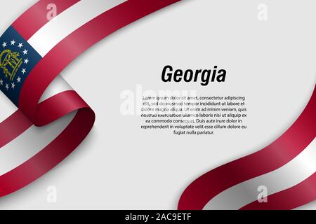 Waving ribbon or banner with flag of Georgia. State of USA. Template for poster design Stock Vector
