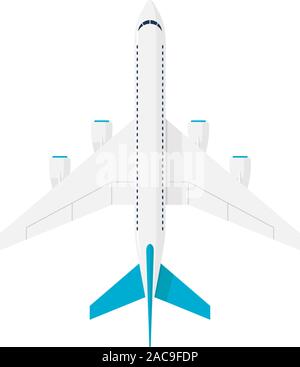 Large jet passenger airplane with four engines. Civil aviation flying plane top view. Flat vector illustration Stock Vector