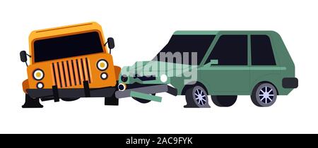 Vehicles collision or car crash isolated icon, careless driving Stock Vector