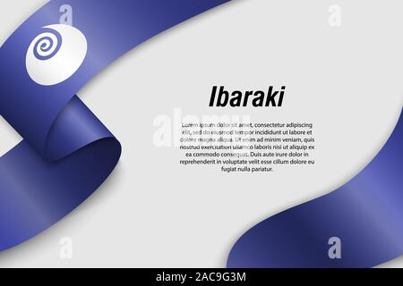Waving ribbon or banner with flag of Ibaraki. Prefecture of Japan. Template for poster design Stock Vector