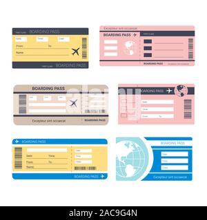 Boarding passes isolated icons, airplane traveling tickets Stock Vector