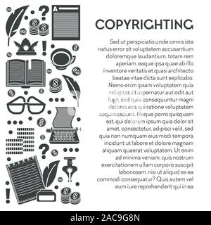 Copyrighting agreement poster, intellectual property right protection Stock Vector