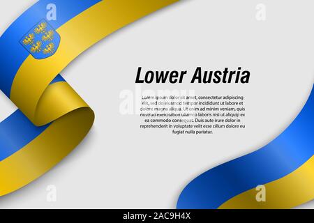 Waving ribbon or banner with flag of Lower Austria. State of Austria. Template for poster design Stock Vector