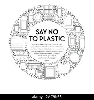 No plastic, recycling and ecology, disposable tableware line icons Stock Vector