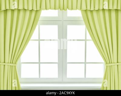 Window with the yellow curtains. 3d render Stock Photo