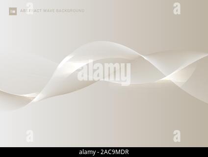 Abstract white gold smooth waves lines with glow wavy stripes background. Creative line art luxury style. Vector illustration Stock Vector