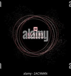 Pink gold circles frame with glitter particles on rose gold color on black background. Luxury style. You can use for wedding card, banner web, invitat Stock Vector