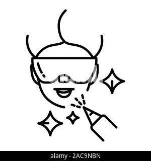 Laser facial hair removal isolated line icon, woman in goggles Stock Vector