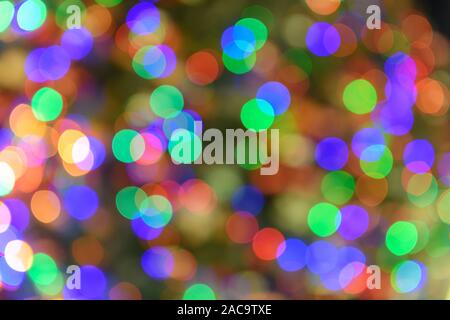 Christmas garland blurred. Abstract and colorful bokeh background. Stock Photo