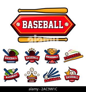 Baseball game isolated icons, sporting equipment. bat and ball Stock Vector