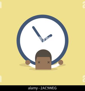 African businessman with big clock over his back. Stock Vector