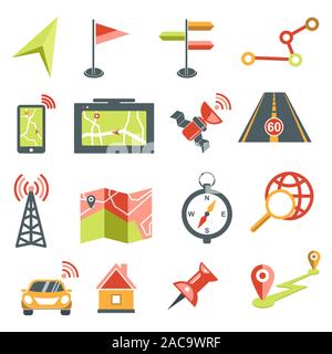 Navigation isolated icons, maps and location, cartography and topography Stock Vector