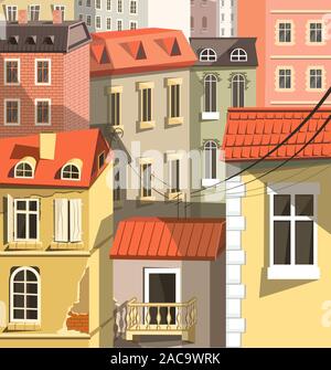Cityscape closeup, old town houses in European style Stock Vector