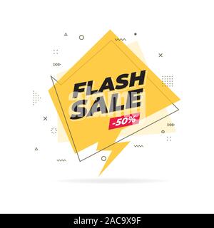 Flash sale trendy flat geometric banner. Flash sale label in Memphis design style. Stock Vector