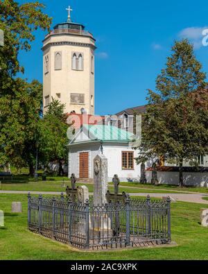 KARLSHAMN, SWEDEN - AUGUST 24, 2019: The church was built 1680-1702. Here is one of the graves in the yard. Stock Photo