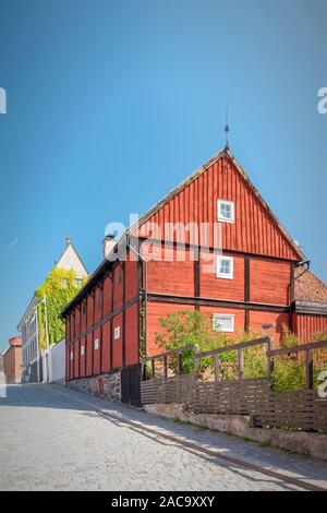 KARLSHAMN, SWEDEN - AUGUST 24, 2019: A typical wooden townhouse from the Swedish town of Karlshamn. Stock Photo