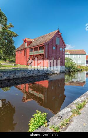 KARLSHAMN, SWEDEN - AUGUST 24, 2019: An old mill house by the riverside on a summers day Stock Photo