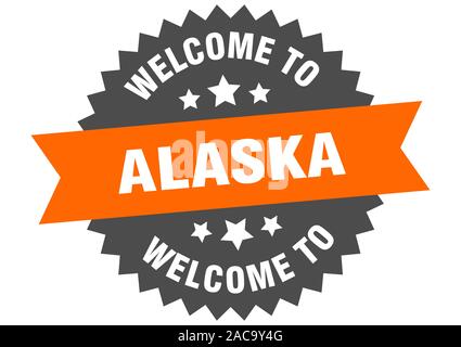 Alaska sign. welcome to Alaska orange sticker Stock Vector