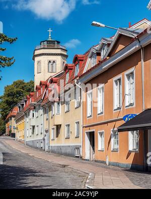 KARLSHAMN, SWEDEN - AUGUST 24, 2019: A typical street view from the Swedish town of Karlshamn. Stock Photo